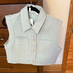 ASTR Light Blue Tweed Vest with Pearl Button